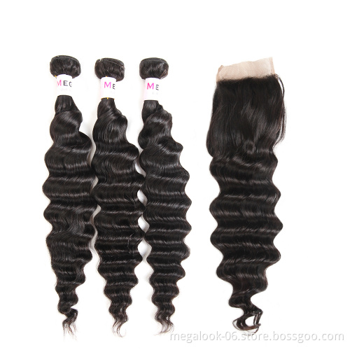 Factory Wholesale Cuticle Aligned Grade 10A Peruvian Deep Loose Wave Virgin Hair Bundles With Closure